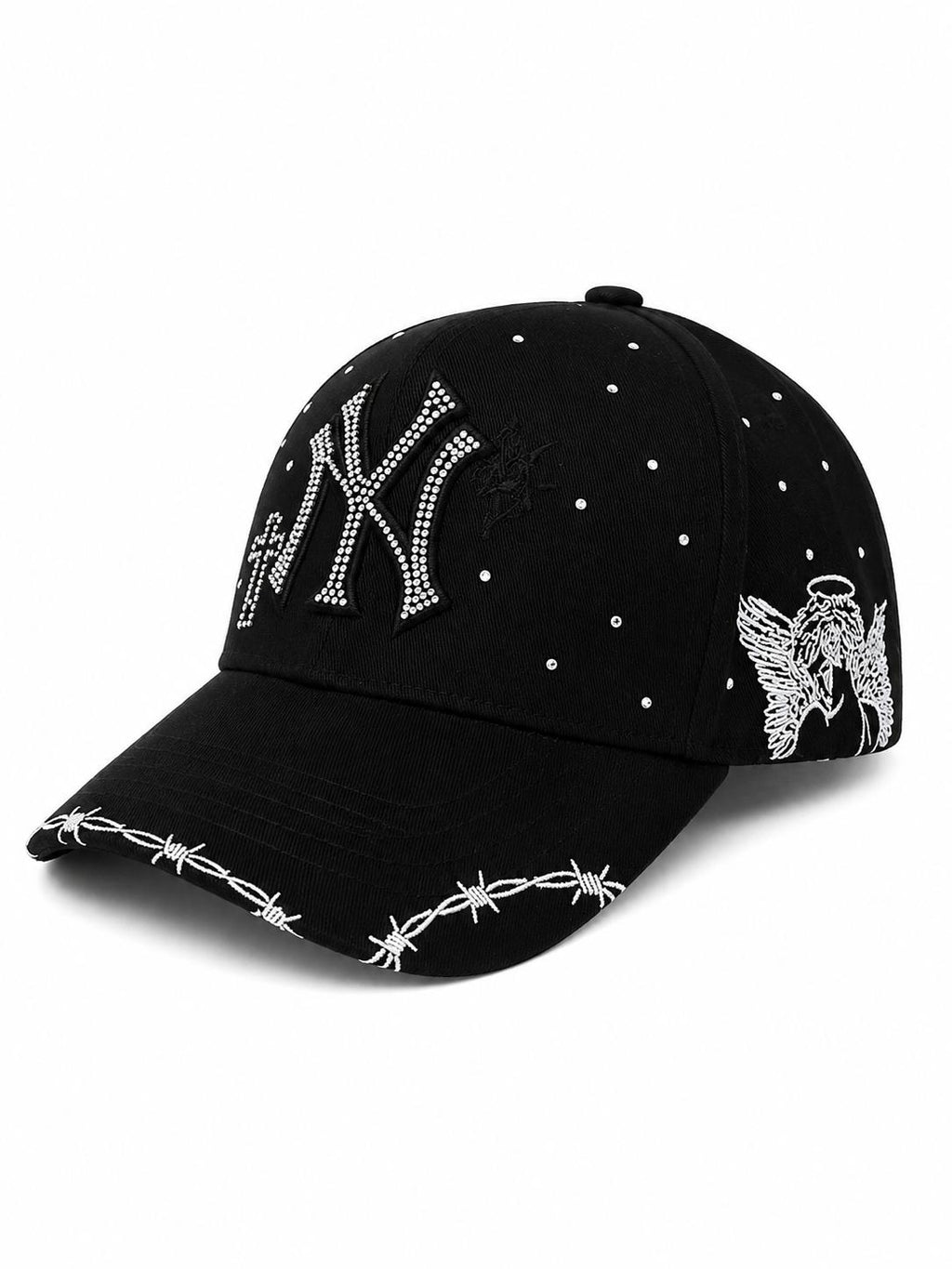 Gorra NY x PATRON Ajustable Negra con Detalles Blancos y Perlas