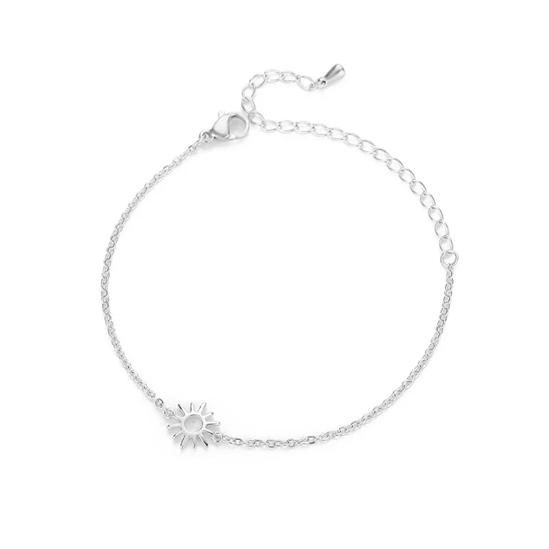 Sun Hollow Bracelets For Women Men Stainless Steel Hand Chain Vintage Sunflower Anklet Boho Foot Jewelry Gift Accessories